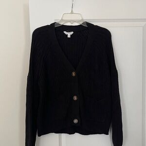 Time and Tru Black Button-Up Cardigan